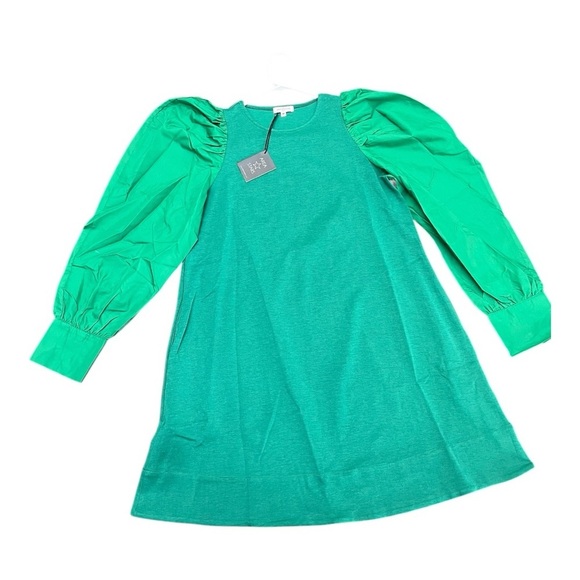 Area Stars NWT Woven Puff Long Sleeve A Line Dress in Kelly Green Size Med. - Picture 2 of 11